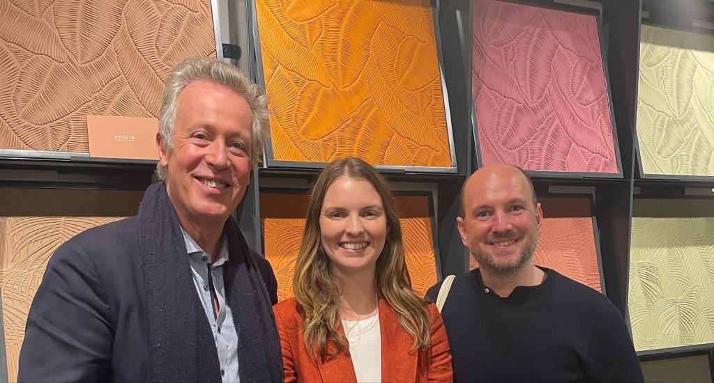 The team from Argile Paints in Lincrusta Wallcoverings showroom for London Design Week 2022 at Design Centre Chelsea Harbour