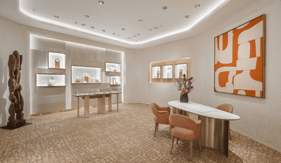 Lincrusta Wallcoverig Chequers adorns the walls of the High Jewellery and Watch Salon in Louis Vuitton Boutique, Takashimaya Centre, Singapore