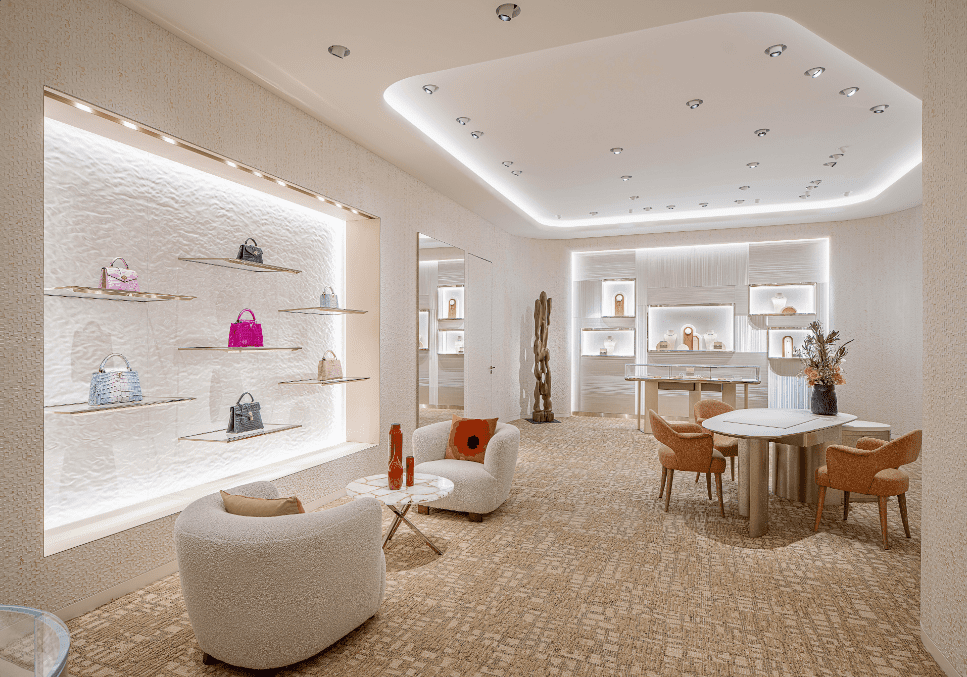 Lincrusta Wallcovering Chequers adorns the walls of the High Jewellery and High Watches Salon in Louis Vuitton Boutique Takashimaya Centre, Singapore