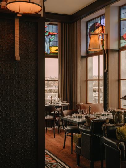 Lincrusta Elizabeth Wallcovering in Manfred's Restaurannt in Philippe Starcks's Hotel Maison Heler Metz