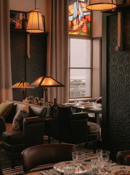 Lincrusta Elizabeth Wallcovering in Manfred's restaurant in Philippe Starck Hotel Maison Heler Metz